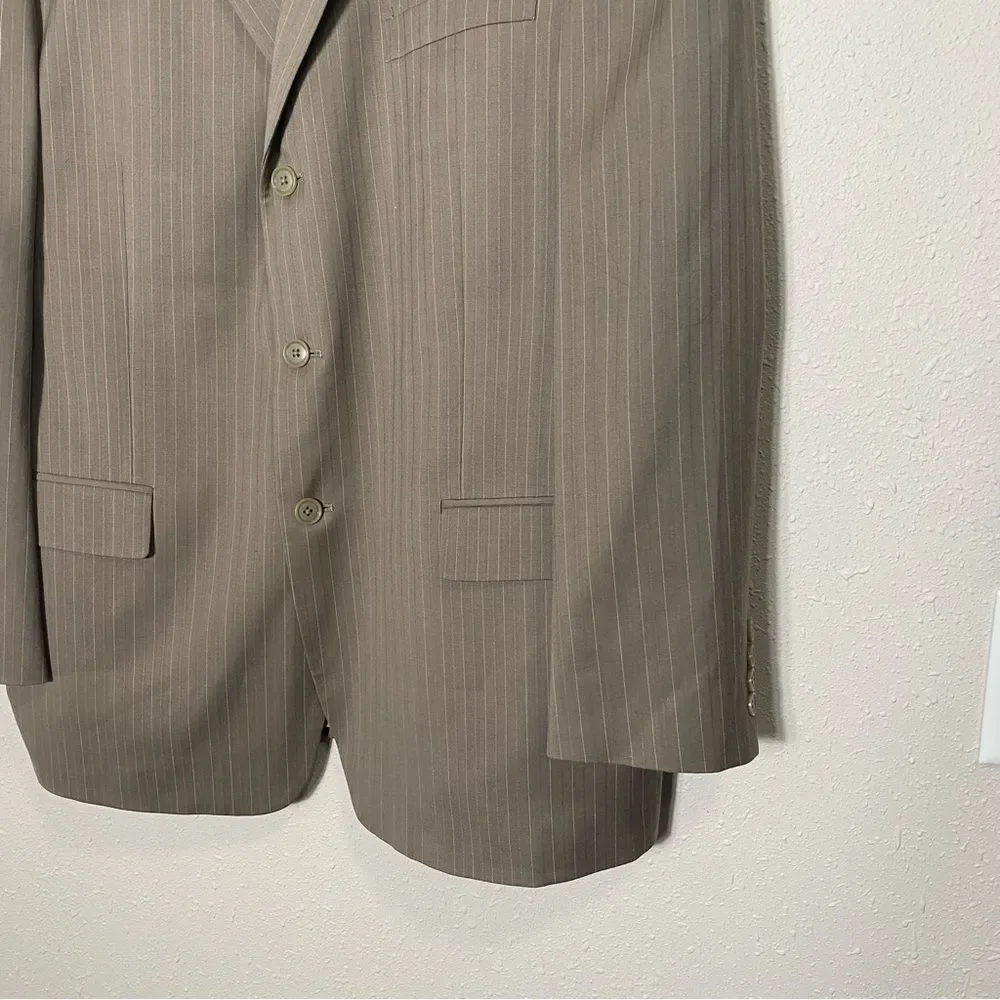 Andrew Fezza 100% Wool Brown Pinstriped Blazer Men's Size 46 R